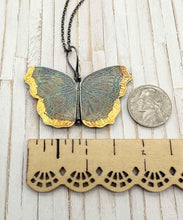 Load image into Gallery viewer, Fine Silver and 24k Gold Mourning Cloak Butterfly Locket Camberwell Beauty