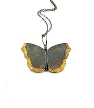 Load image into Gallery viewer, Fine Silver and 24k Gold Mourning Cloak Butterfly Locket Camberwell Beauty
