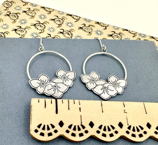 Hydrangea Hoops in Sterling Silver