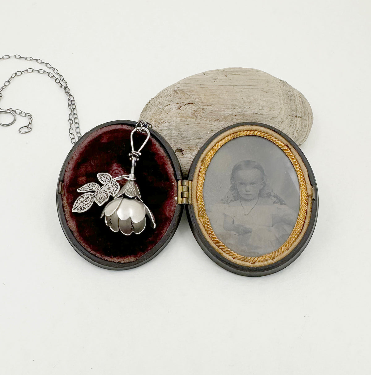 I am a burden on my own heart Sterling Silver Rilke Flower with Ruby