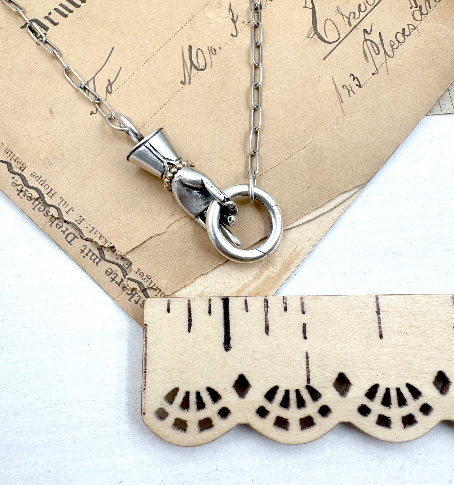RESERVED! Sterling Silver Helping Hand Charm Holder with 14k gold bracelet
