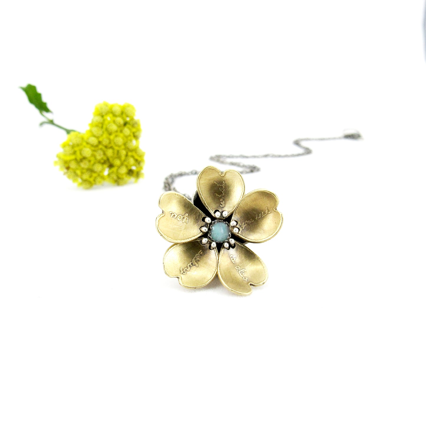 "What You Seek" Jewelers Brass, Sterling and Opal Kinetic Flower