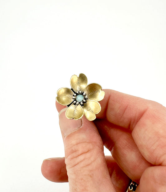 "What You Seek" Jewelers Brass, Sterling and Opal Kinetic Flower