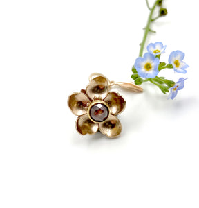 14k and 22k Gold Forget Me Not with Rusty Red Rosecut Diamond