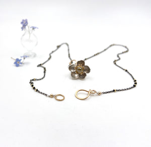 14k gold, 22k Gold and Sterling Silver Forget Me Not with Canary Yellow Rosecut Diamond