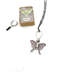 Tiny Sterling Silver Luna Moth Hinged Pendant