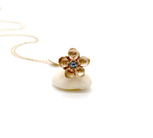 Load image into Gallery viewer, 14k 18k and 22k Gold Kinetic Forget Me Not Flower with blue Diamond