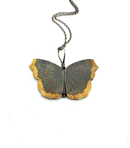 Fine Silver and 24k Gold Mourning Cloak Butterfly Locket Camberwell Beauty