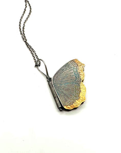 Fine Silver and 24k Gold Mourning Cloak Butterfly Locket Camberwell Beauty