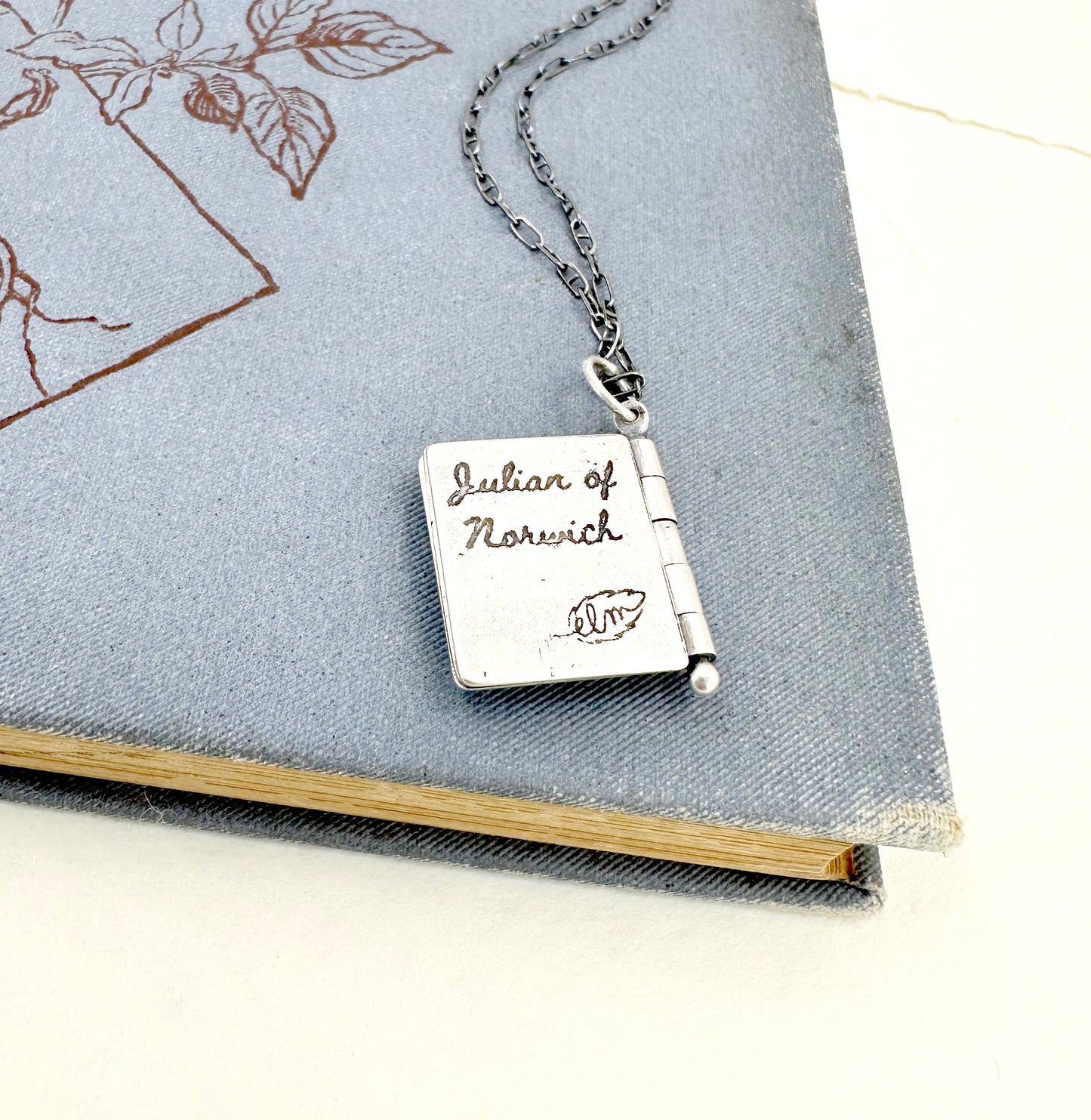 All Shall Be Well Sterling Book Locket with Dendritic Agate