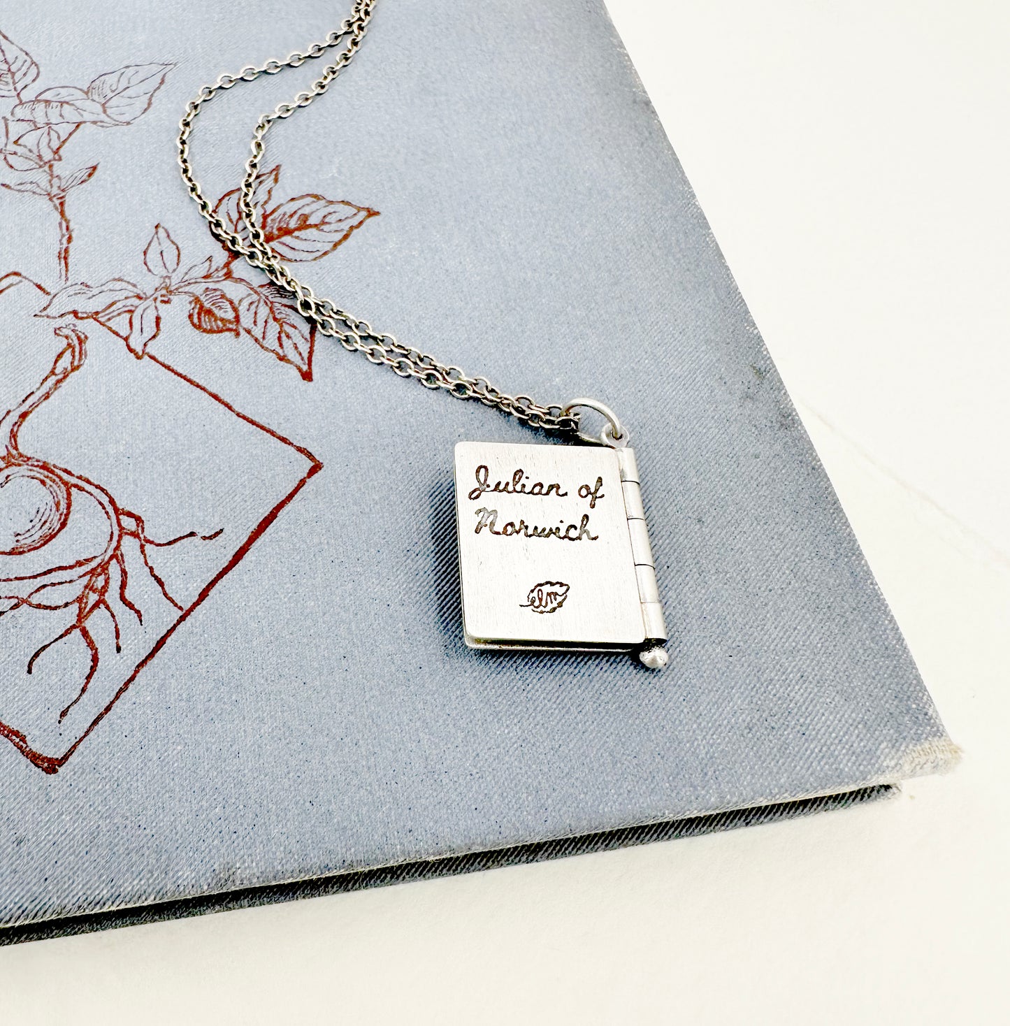 All Shall Be Well Sterling Book Locket with Tiny Blue Butterfly