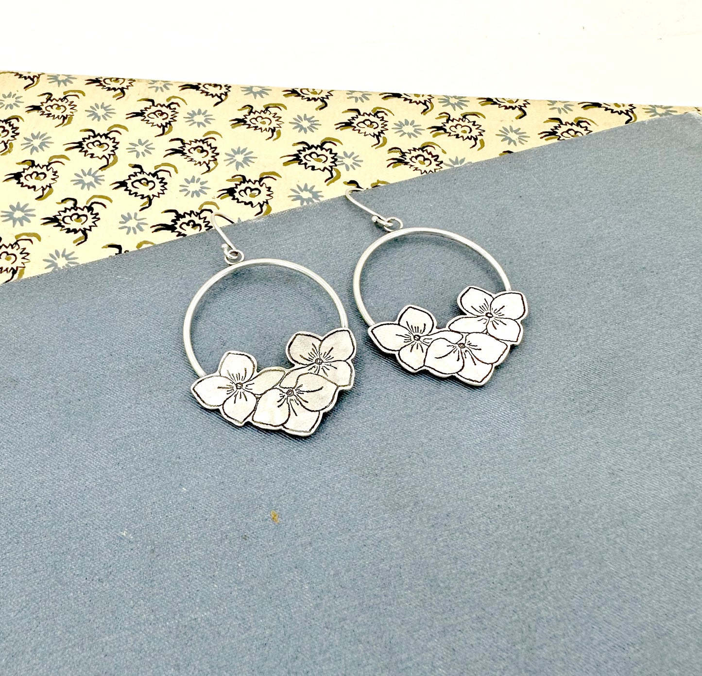 Hydrangea Hoops in Sterling Silver