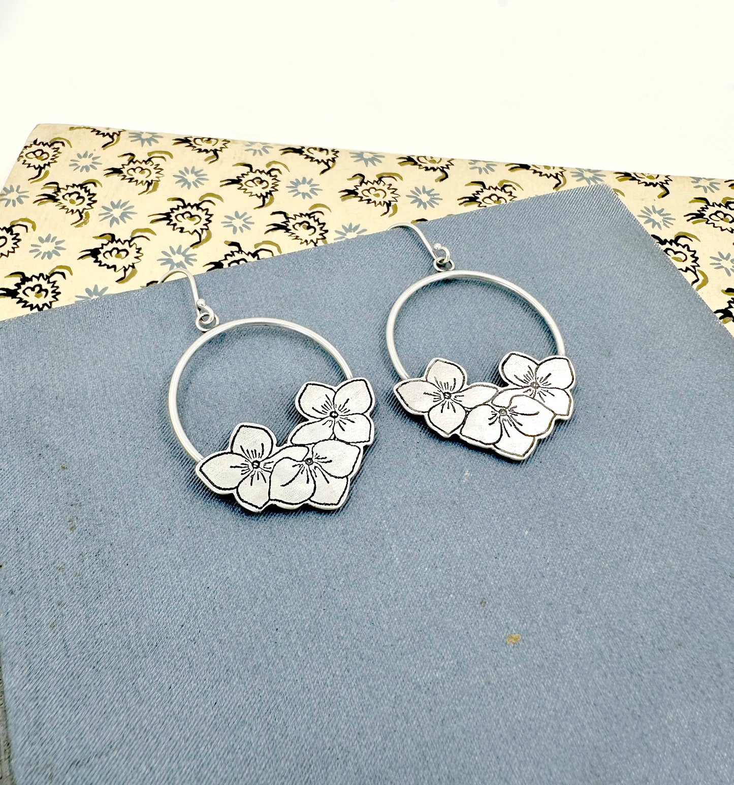 Hydrangea Hoops in Sterling Silver