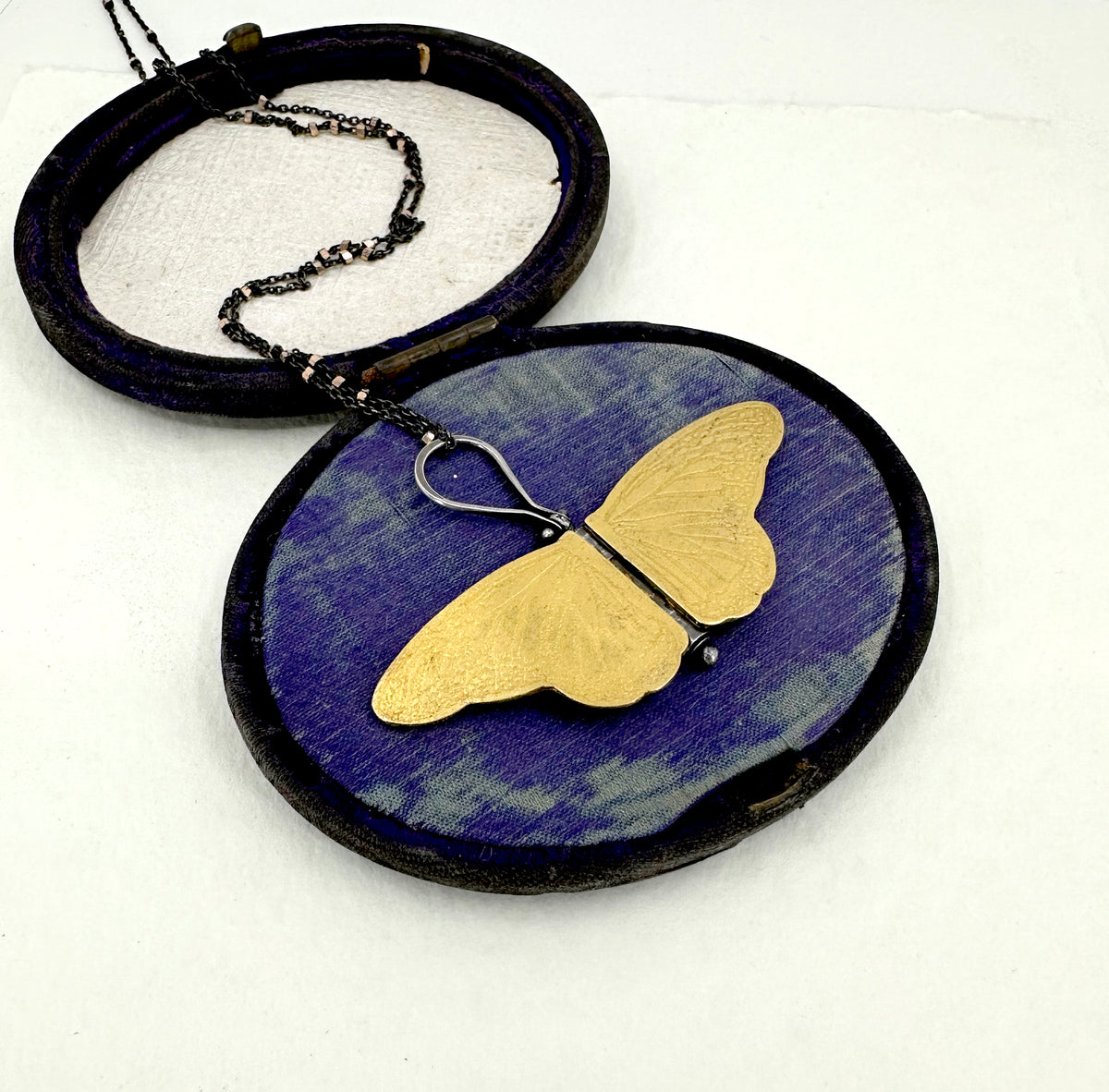 Small Fine Silver and 24k Gold Monarch Locket