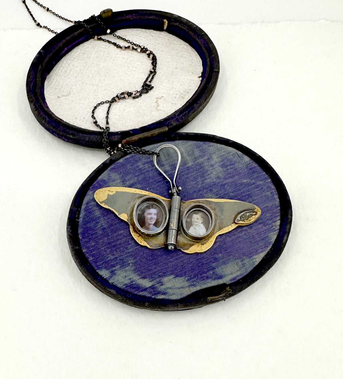 Small Fine Silver and 24k Gold Monarch Locket