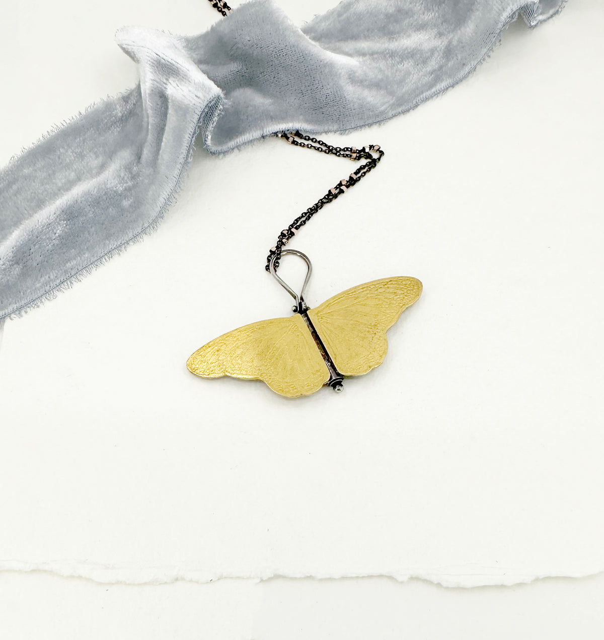 Small Fine Silver and 24k Gold Monarch Locket
