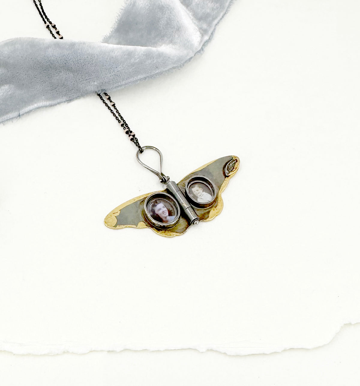 Small Fine Silver and 24k Gold Monarch Locket