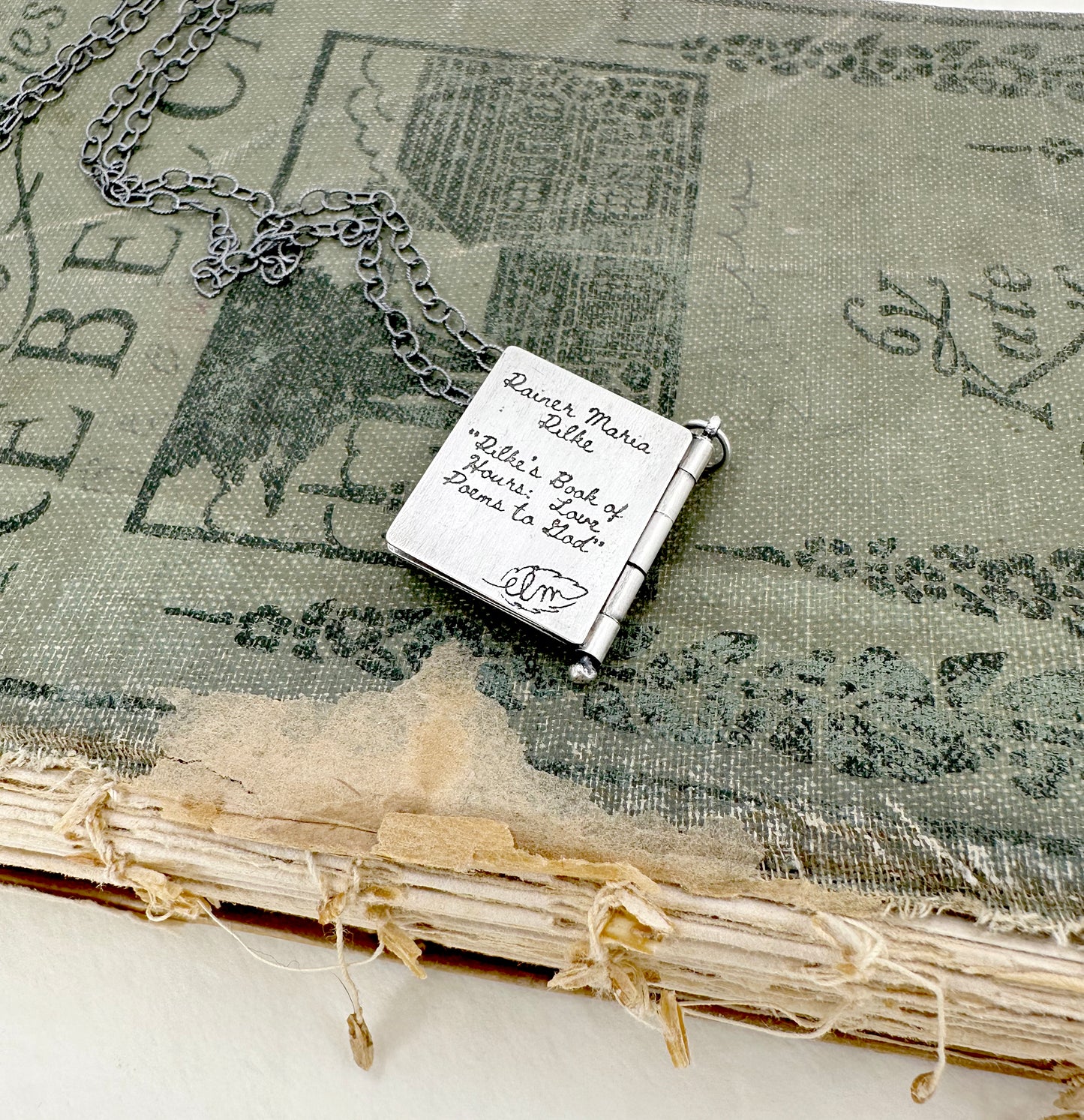 "I want to unfold" Sterling Book Locket with Dendritic Agate