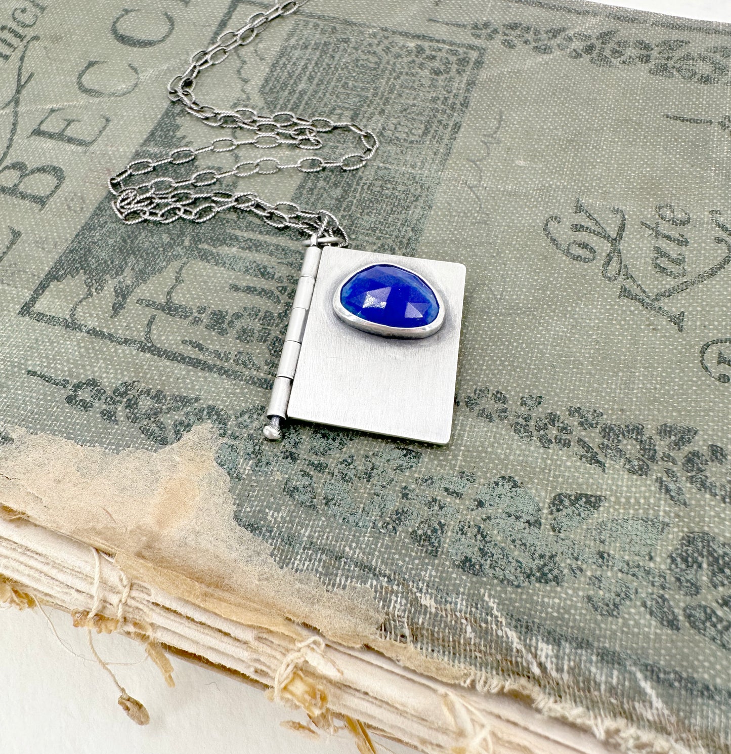 Sterling Silver book with Mary Oliver Poem and Faceted Lapis