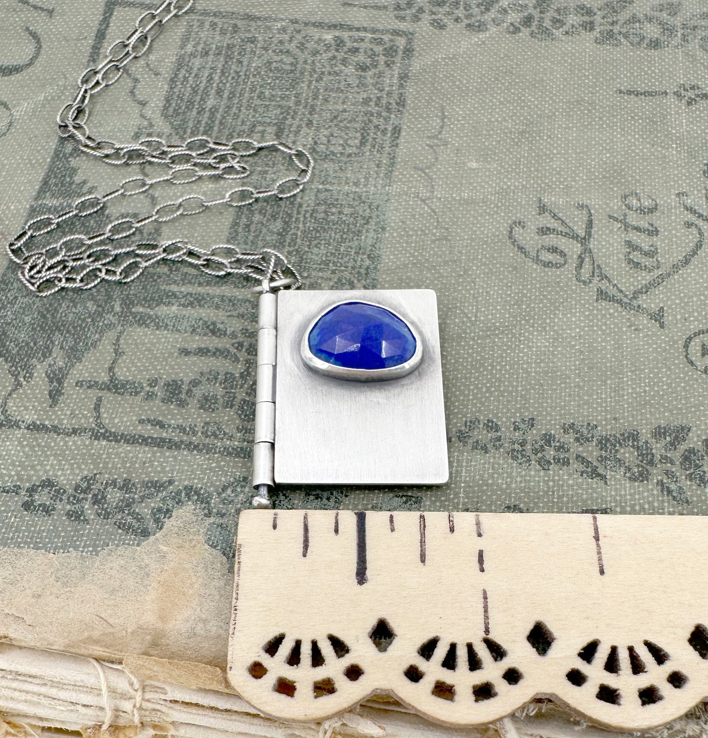 Sterling Silver book with Mary Oliver Poem and Faceted Lapis
