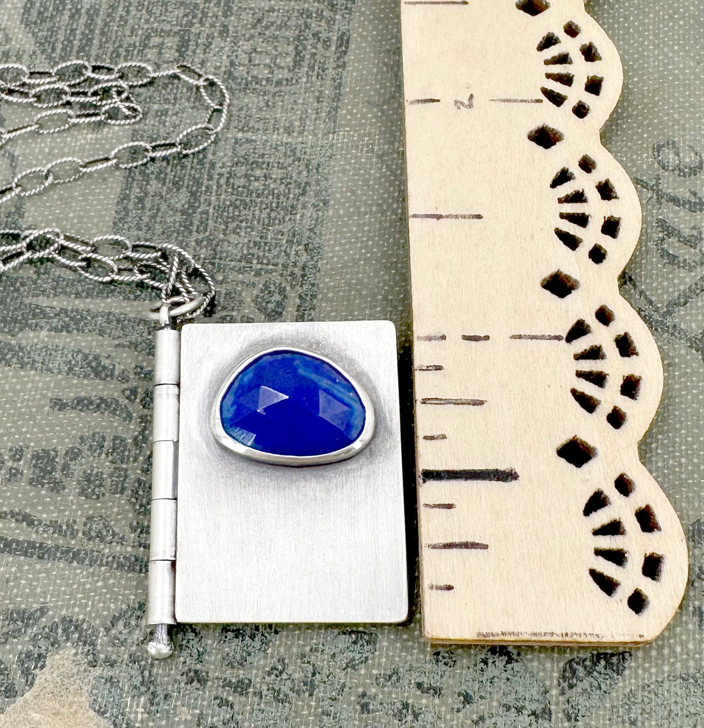 Sterling Silver book with Mary Oliver Poem and Faceted Lapis