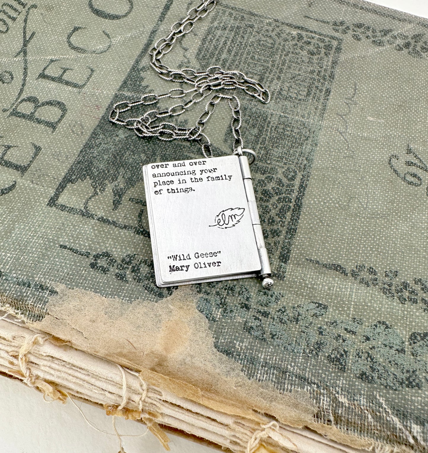 Sterling Silver book with Mary Oliver Poem and Faceted Lapis