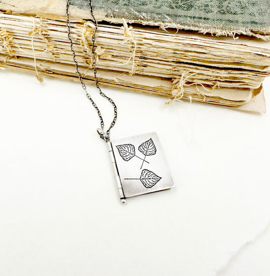 Quaking Aspen "We Shake" Sterling Silver Book Pendant