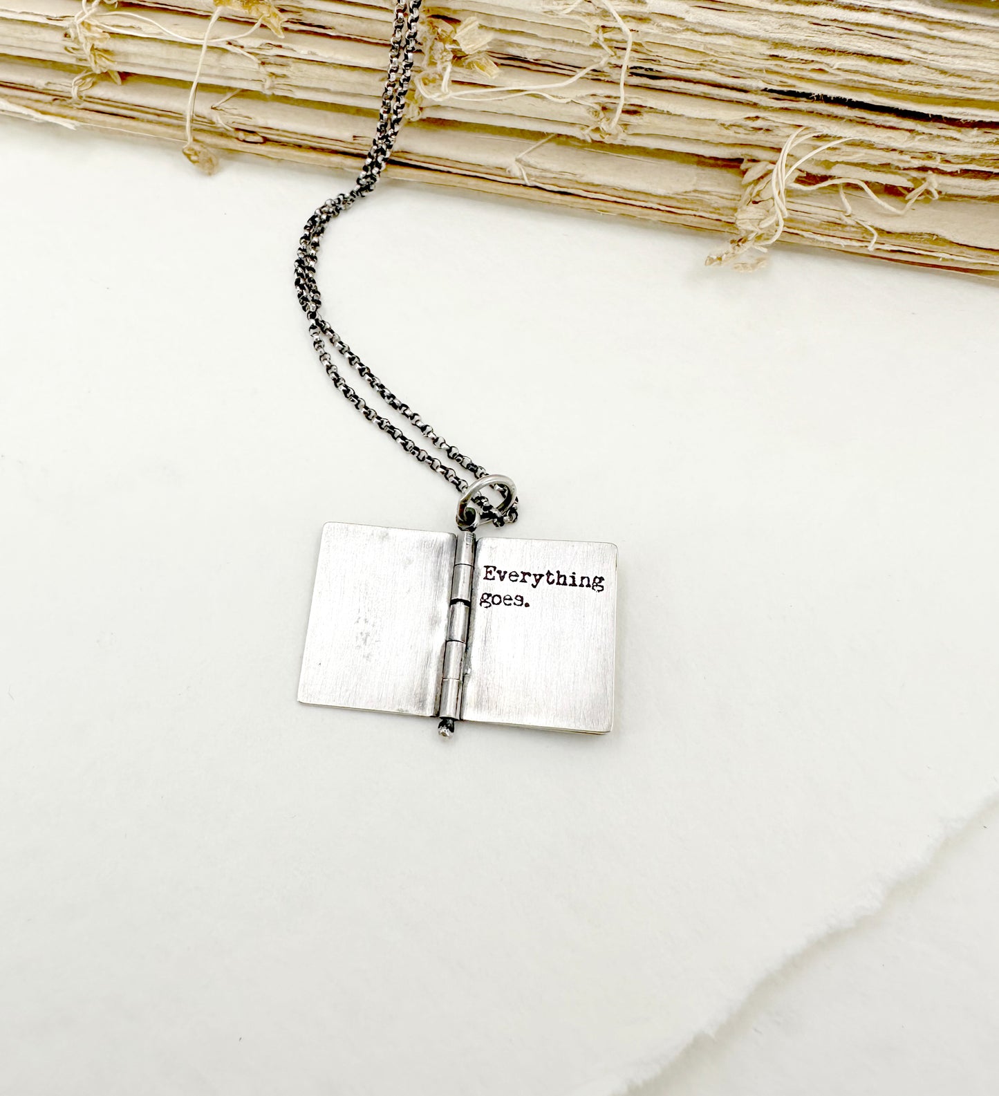 "Everything goes..." Sterling Silver Book with Joan Didion quote