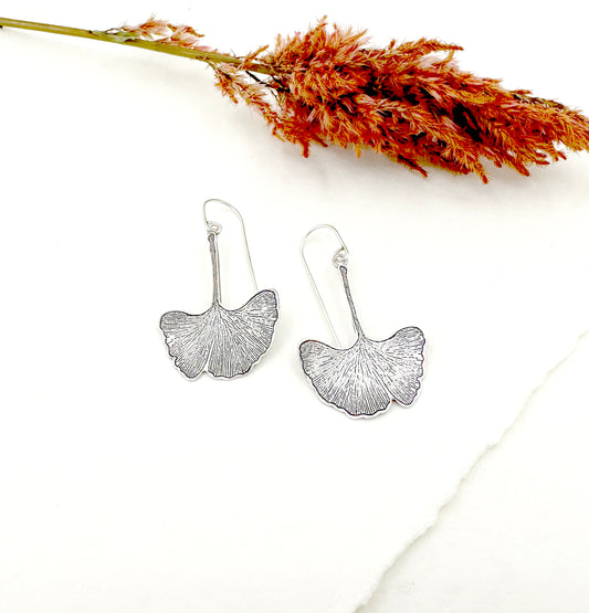 MADE TO ORDER Sterling Silver Swinging Gingko Earrings