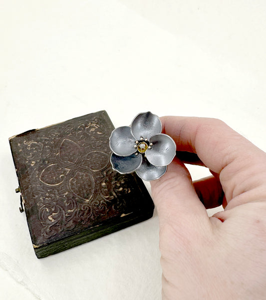 Even the Darkest Night will End... Sterling Hellebore with yellow diamond