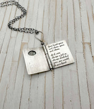 Load image into Gallery viewer, Copy of Sterling Silver Book with Rumi poem and Aquamarine (3 pages)