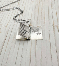 Load image into Gallery viewer, Copy of Sterling Silver Book with Rumi poem and Aquamarine (3 pages)