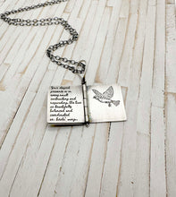 Load image into Gallery viewer, Copy of Sterling Silver Book with Rumi poem and Aquamarine (3 pages)