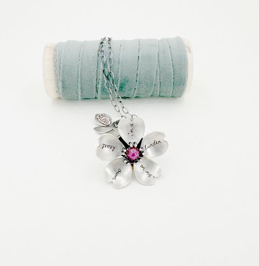 I am a burden on my own heart Sterling Silver Rilke Flower with Ruby