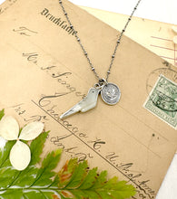 Load image into Gallery viewer, &quot;Charmed, I&#39;m sure&quot; Fine Silver Wax Seal Charm and Mother of Pearl Bird