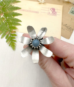 Kinetic Sterling Silver Courage Flower with Blue Opal