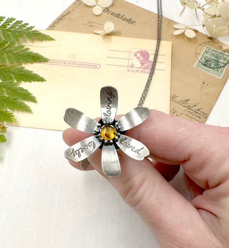 Kinetic Sterling Silver Flower with Amber,  