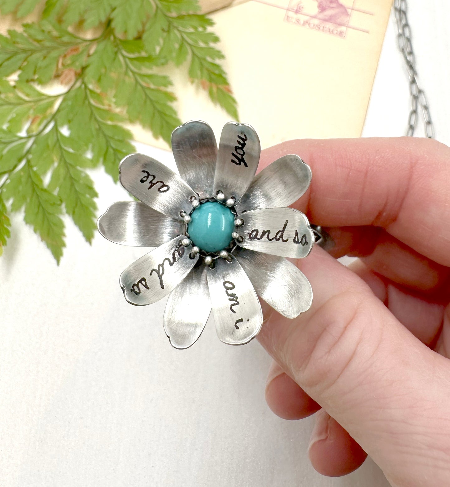 Kinetic Sterling Silver and Turquoise Flower "The world is still spinning..."