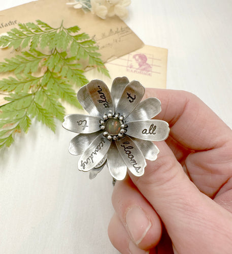 Sterling and Opal Kinetic Flower  