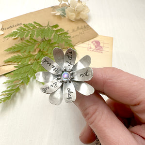 Kinetic Sterling Silver and Vintage Mother of Pearl Flower "In the end, everything will be okay..."