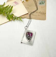 Load image into Gallery viewer, &quot;I carry your heart with me&quot; Sterling Silver Book of e.e. cummings poetry with Ruby in Fuchsite