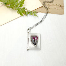Load image into Gallery viewer, &quot;I carry your heart with me&quot; Sterling Silver Book of e.e. cummings poetry with Ruby in Fuchsite