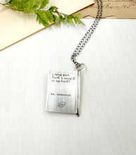 Load image into Gallery viewer, &quot;I carry your heart with me&quot; Sterling Silver Book of e.e. cummings poetry with Ruby in Fuchsite