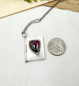 "I carry your heart with me" Sterling Silver Book of e.e. cummings poetry with Ruby in Fuchsite