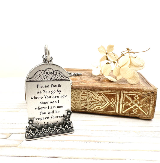 Susan's Bespoke Memento Mori Tombstone Pendant