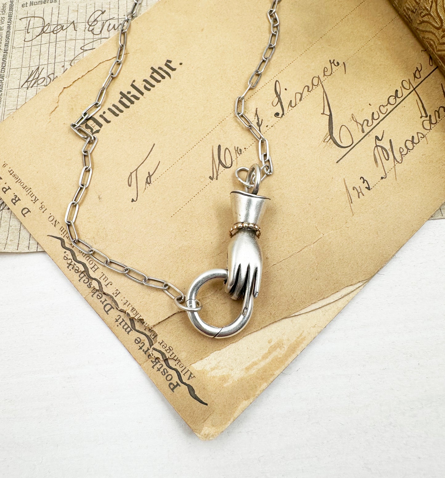 RESERVED! Sterling Silver Helping Hand Charm Holder with 14k gold bracelet