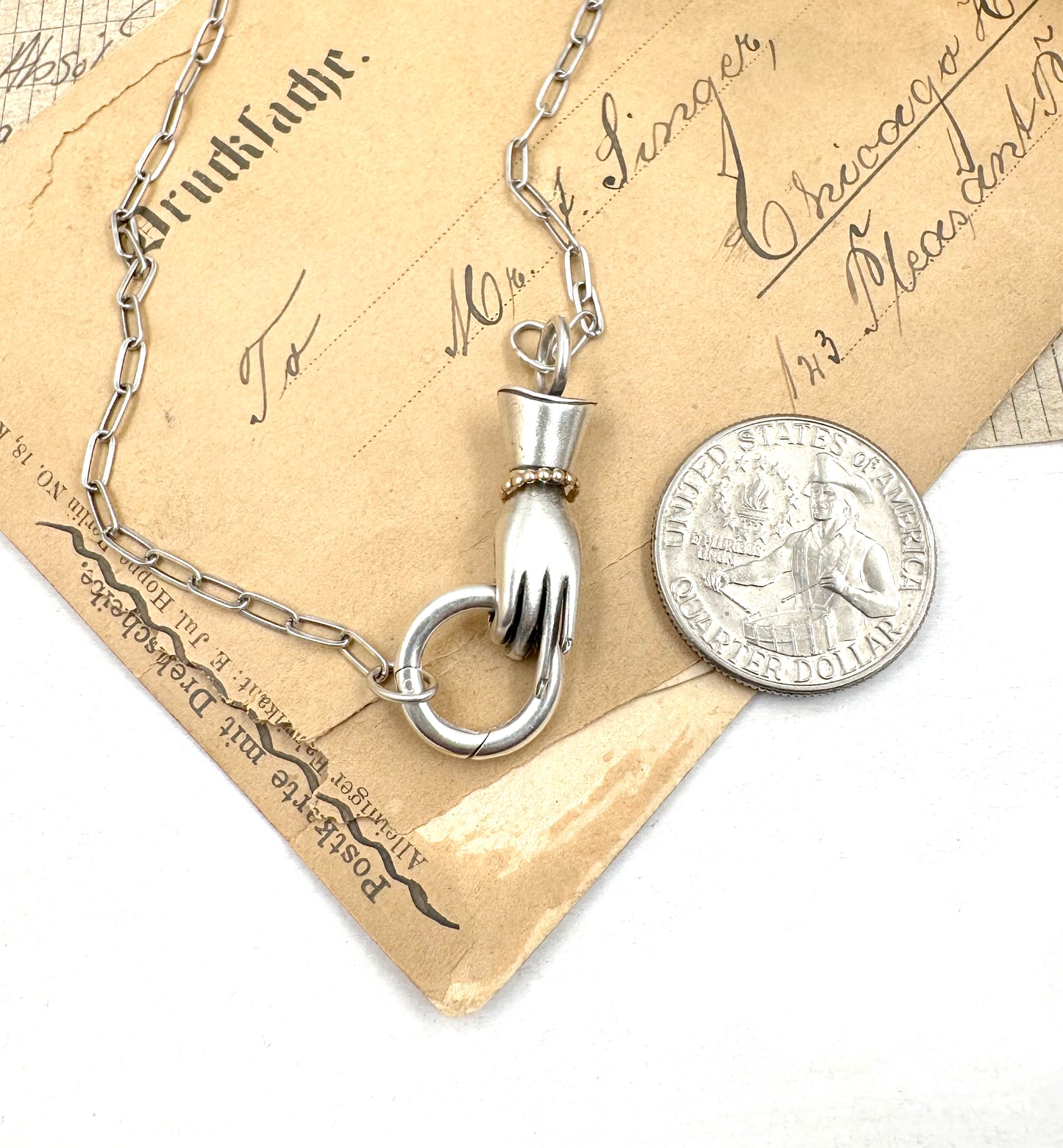 RESERVED! Sterling Silver Helping Hand Charm Holder with 14k gold bracelet