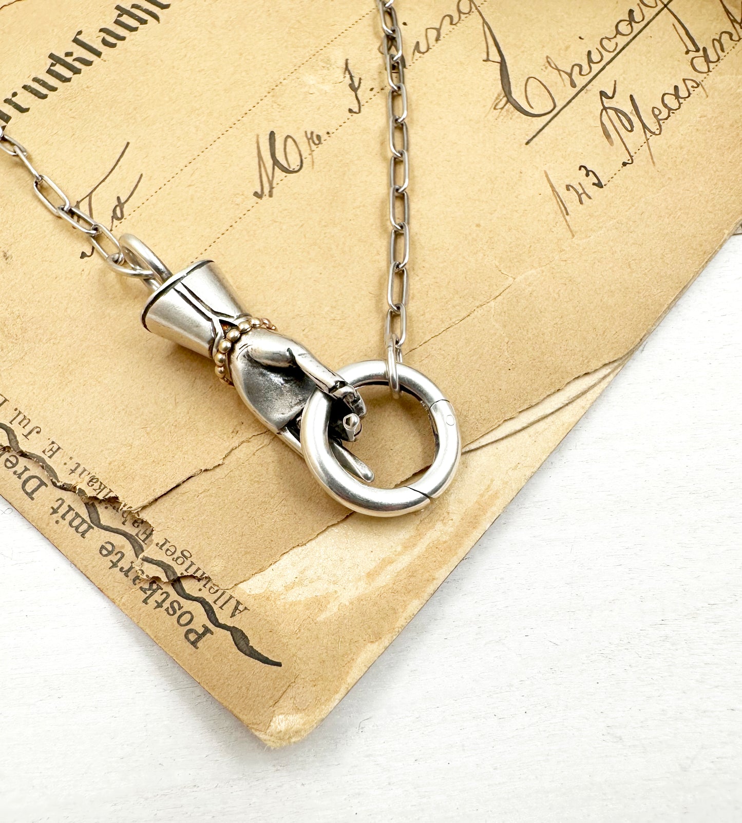 RESERVED! Sterling Silver Helping Hand Charm Holder with 14k gold bracelet