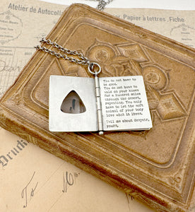 Sterling Silver book with Mary Oliver Poem and Montana Agate
