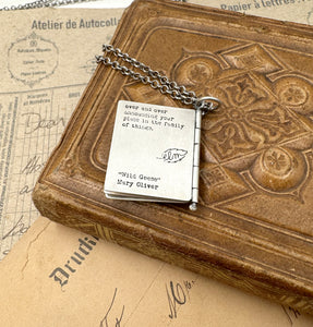 Sterling Silver book with Mary Oliver Poem and Montana Agate